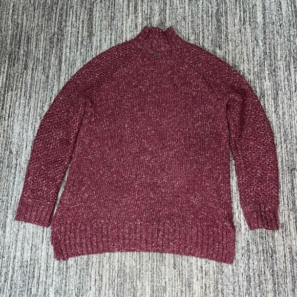 prAna Womens Medium Wool Silk Blend Turtleneck Sweater Burgundy Long Sleeve‎ - Picture 6 of 6